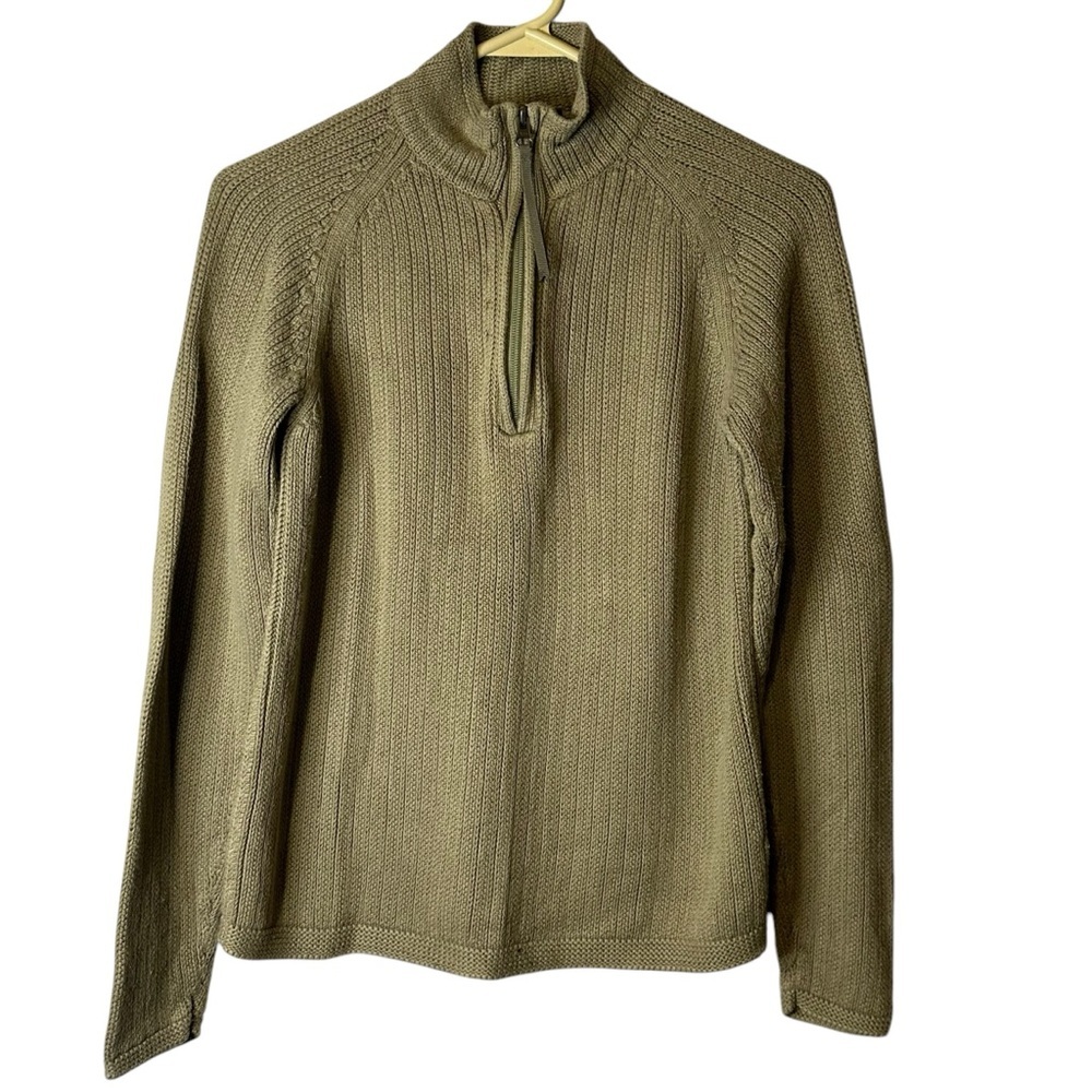 Royal Robbins Quarter Zip Cotton Rayon Sweater‎ Olive Green Women's M Hiking